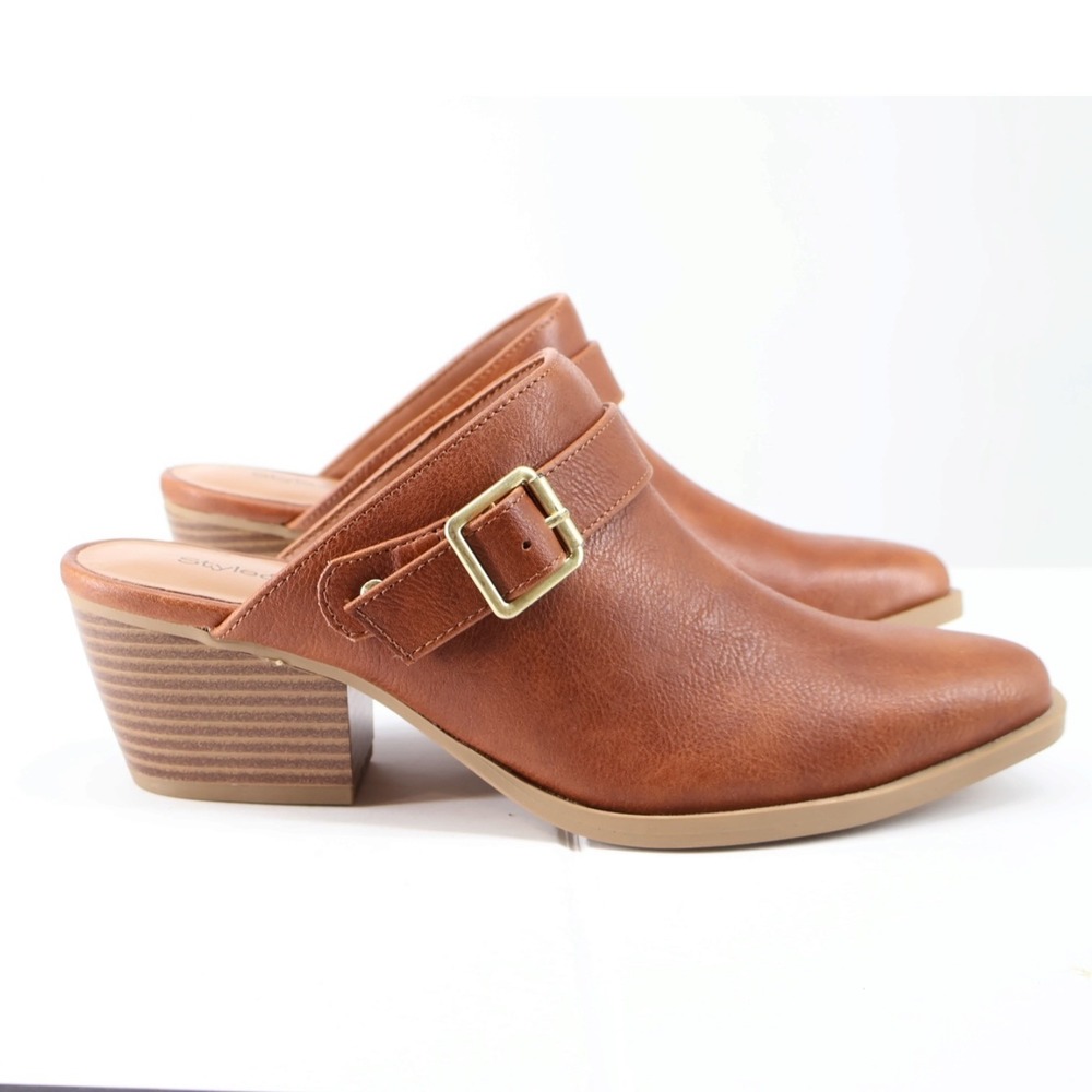 Style & Co Rhianap Cognac Mule Clogs Buckle Slip On Heels Casual Western 6.5